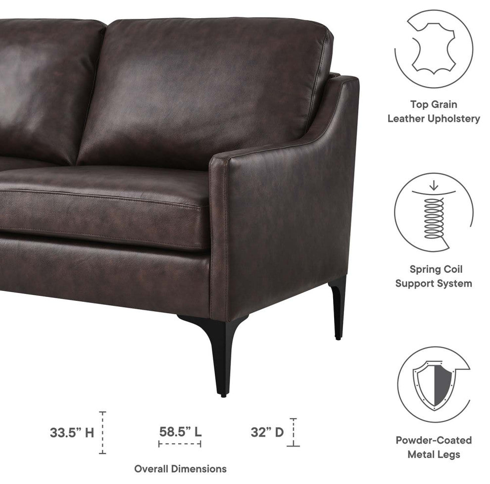 Corland Leather Loveseat, Brown