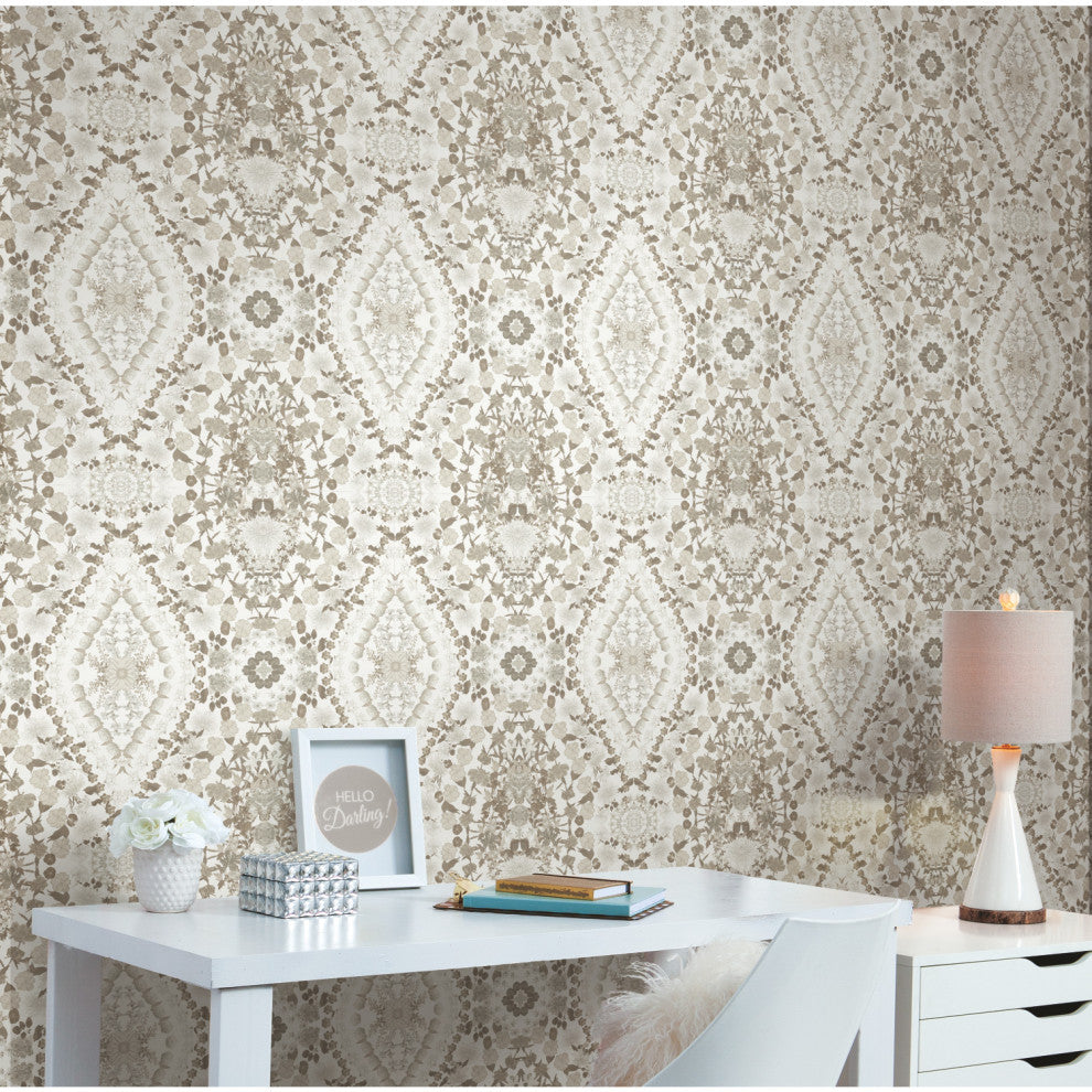 Taupe Dried Flower Kaleidoscope Peel & Stick Wallpaper