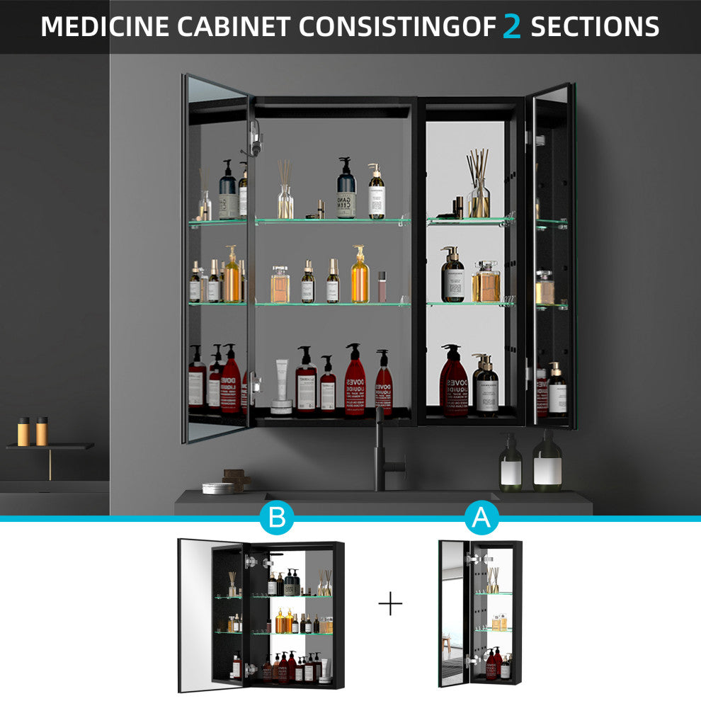 30"x30" Surface Mount Frameless LED Medicine Cabinet With Anti-Fog and Dimmable