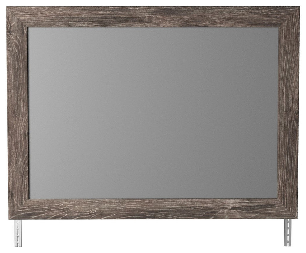Benzara BM248077 Bedroom Mirror With Replicated Grain Details, Rustic Gray