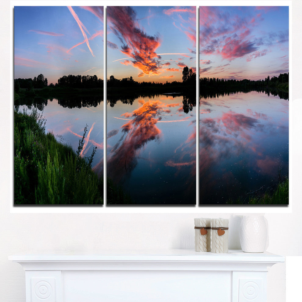 "Sunset Sky Mirrored in Lake Water" Metal Wall Art, 3 Panels, 36"x28"