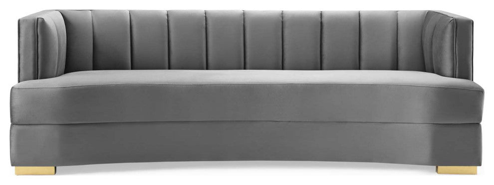 Encompass Channel Tufted Performance Velvet Curved Sofa - Gray