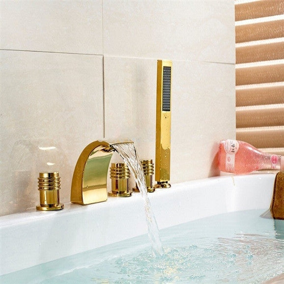 BathSelect Gold Deck Mount Bathtub Faucet With Hand-Held Shower