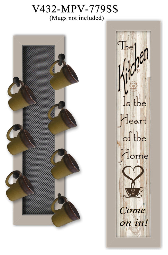 "Come On In" 2-Piece Vignette with 7-Peg Mug Rack, Sand Frame