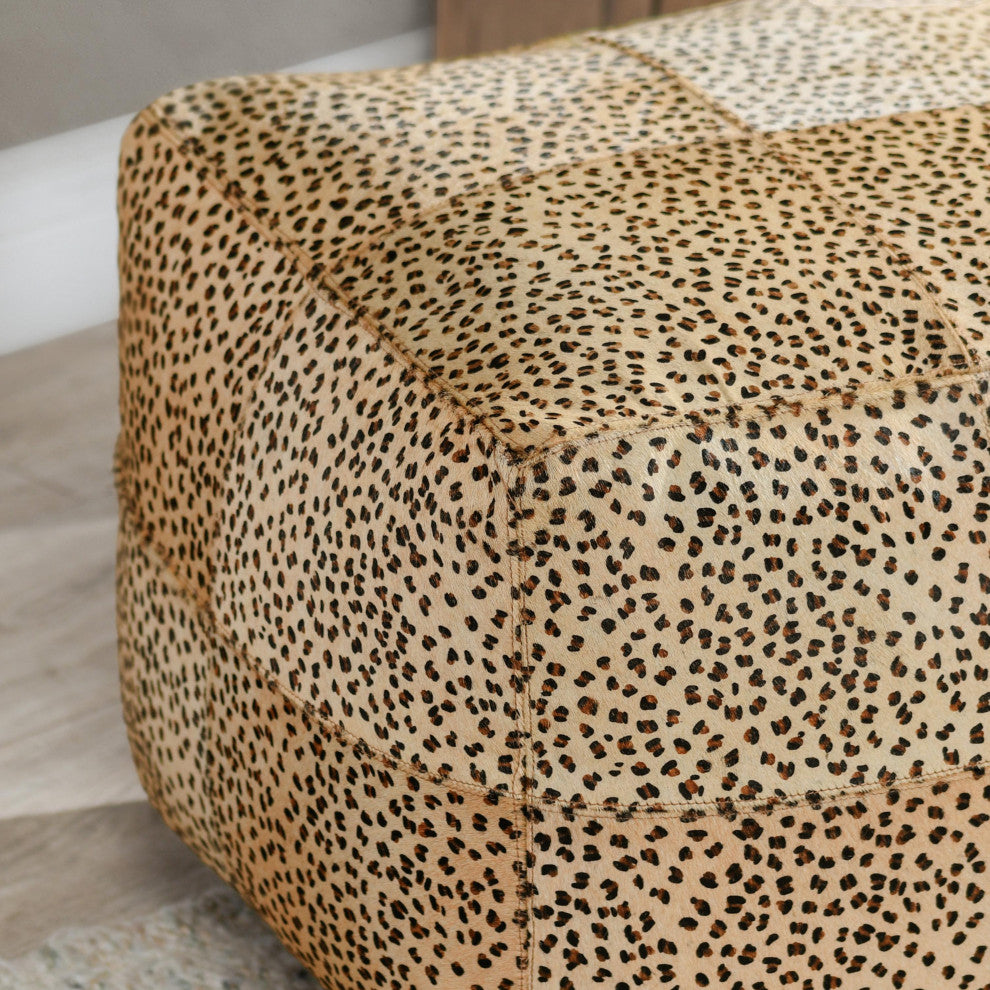 Leopard 18" Natural Leather Hide Floor Cushion Pouf