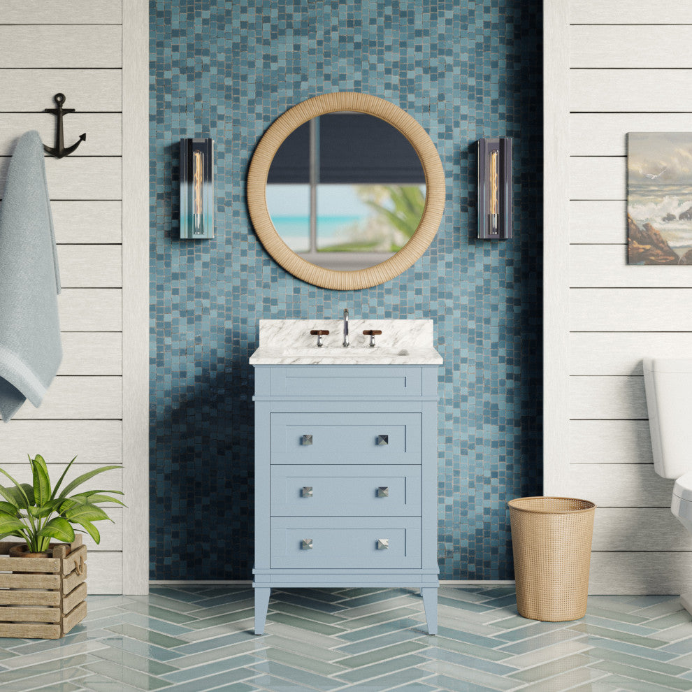 Eleanor 24" Bathroom Vanity, Powder Blue, Carrara Marble