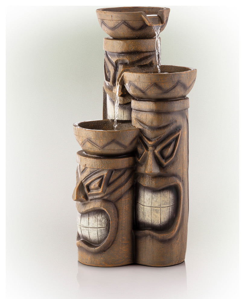 29" Tall Outdoor 3-Tier Tiki Head Water Fountain Yard DÃ©cor