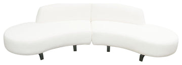 2 Piece Modular Curved Armless Chaise, Faux White Shearling, Black Wood Leg Base
