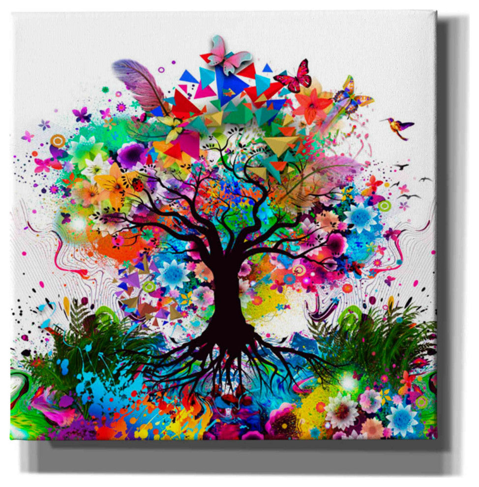 Epic Graffiti "Kaleidoscope Tree White" Giclee Canvas Wall Art, 12"x12"