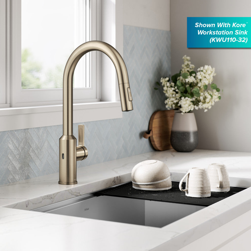 Oletto Touchless Sensor Pulldown Single Handle Kitchen Faucet, Spot Free Antique Champagne Bronze