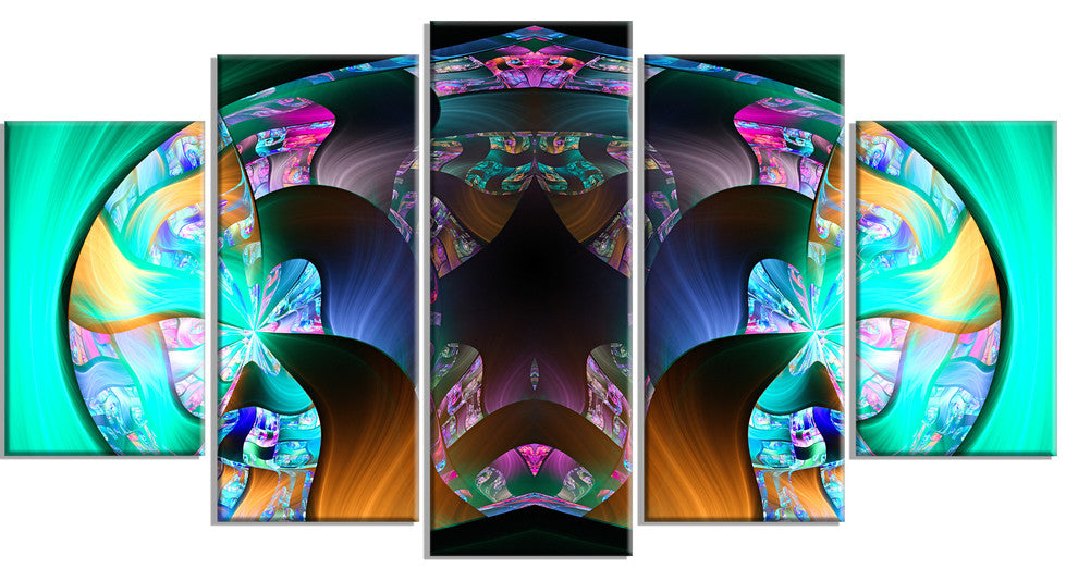 Blue Capsule in Plasma, Contemporary Canvas Art Print, 60"x32", 5 Panels