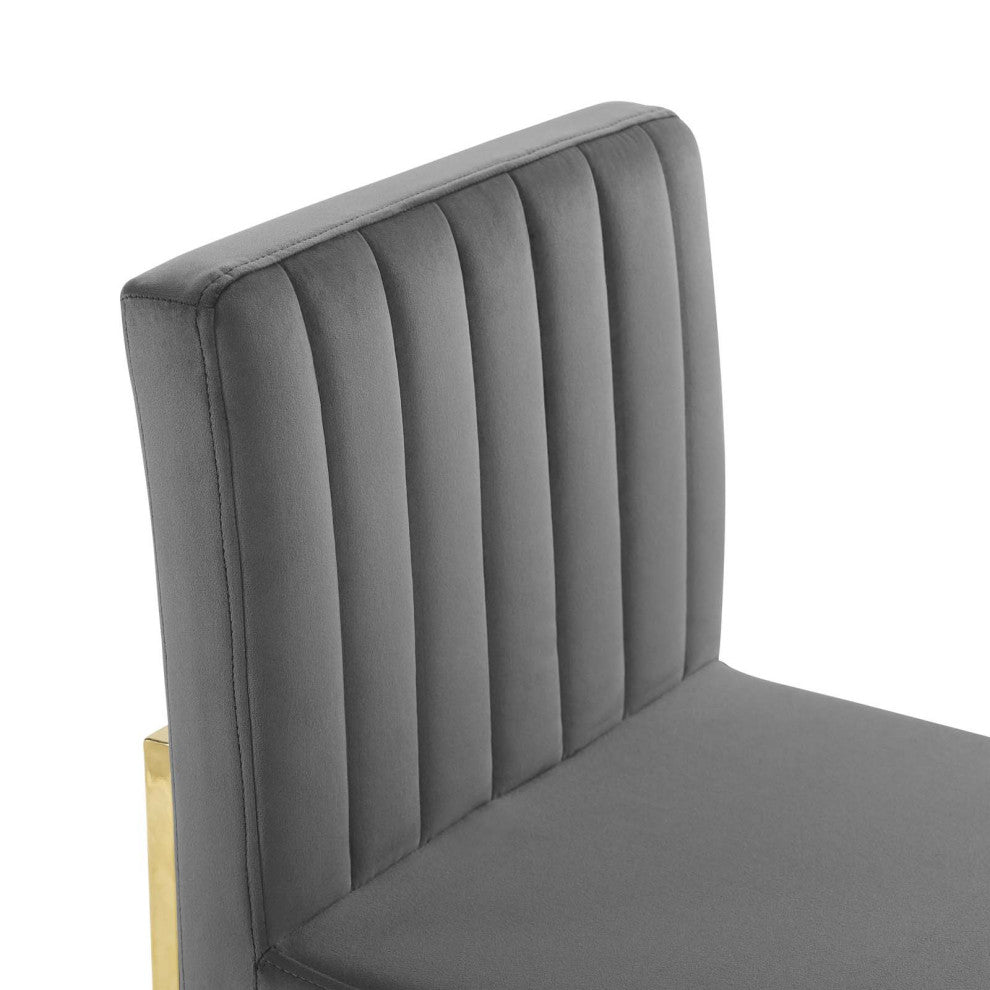 Tufted Side Dining Chair, Velvet, Metal, Gold Gray, Cafe Bistro Restaurant