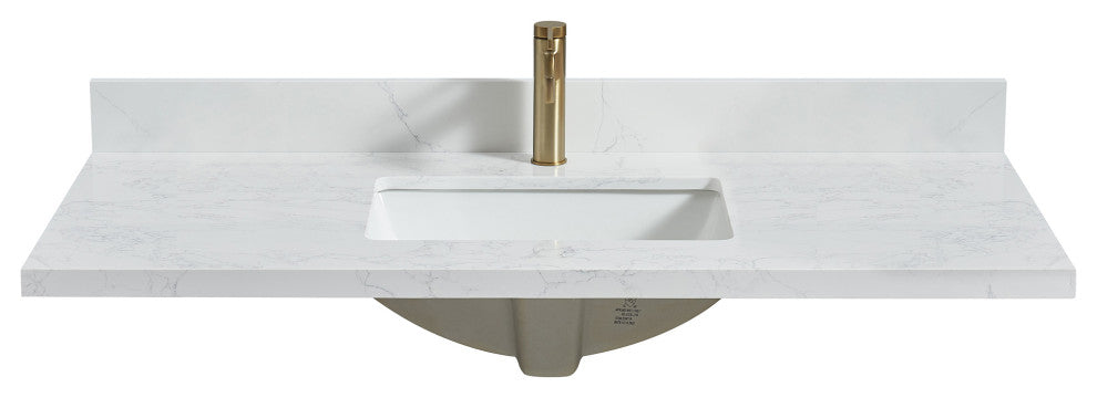 Malaga Composite Stone Vanity Top With Ceramic Sink, Grain White, 49"