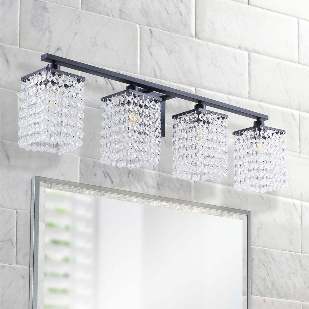 Modern Black Finish Crystal Style Bathroom Vanity Light, 4-Light