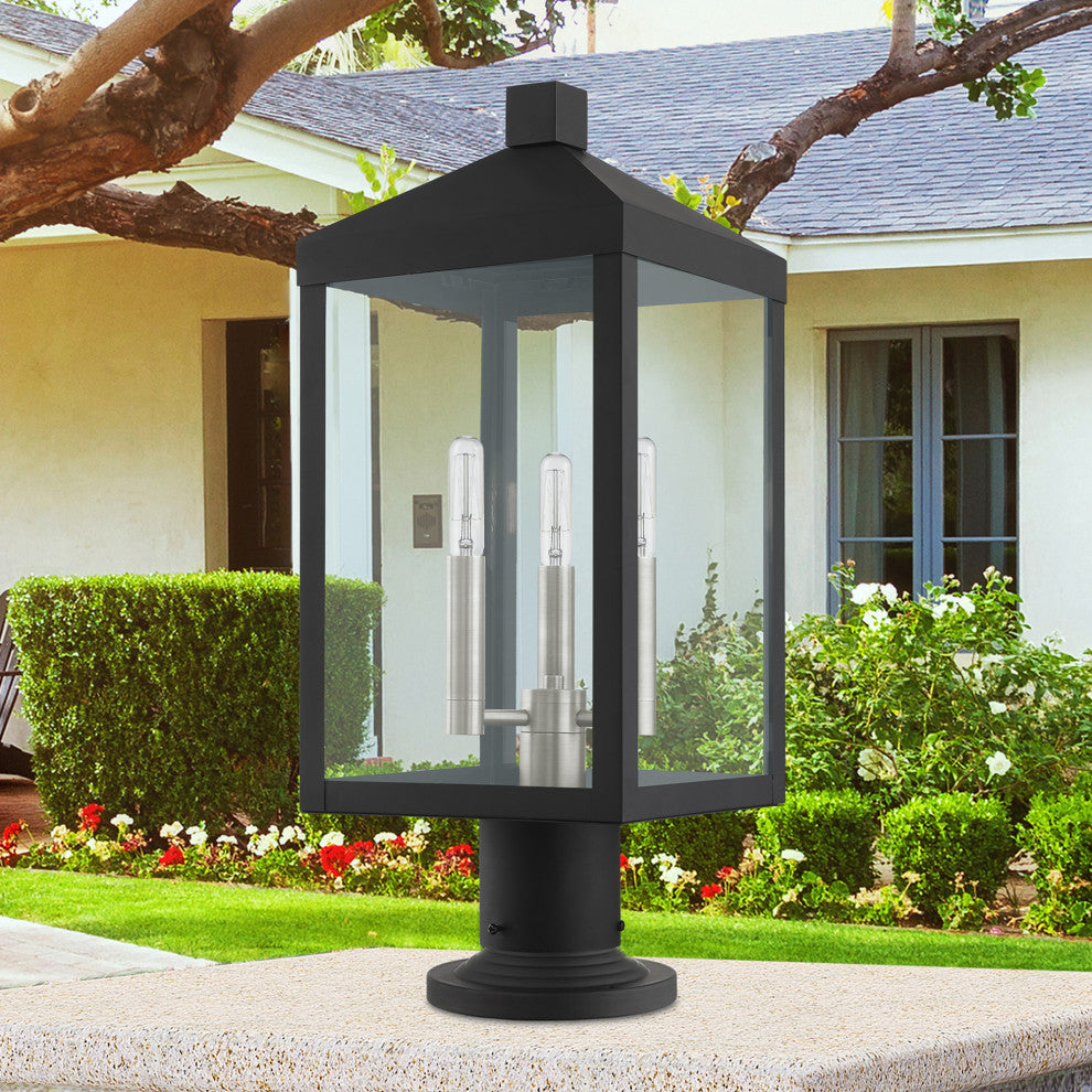 Nyack 3 Light Black/Brushed Nickel Cluster Medium Outdoor Post Top Lantern
