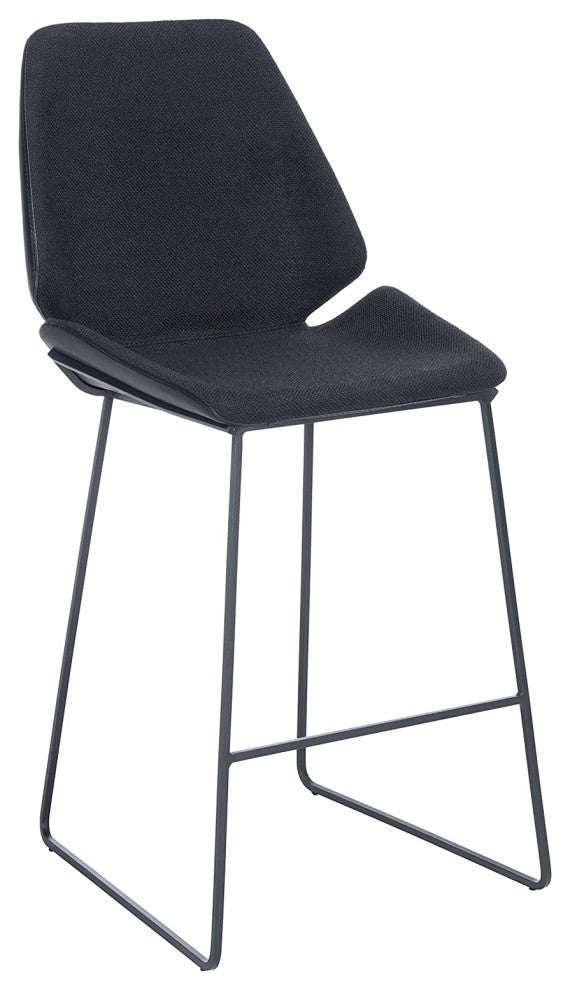 Contemporary Counter Stool, Open Metal Frame With Unique Shaped Seat, Black