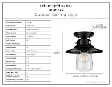 Luxury Coastal Ceiling Light, Midnight Black