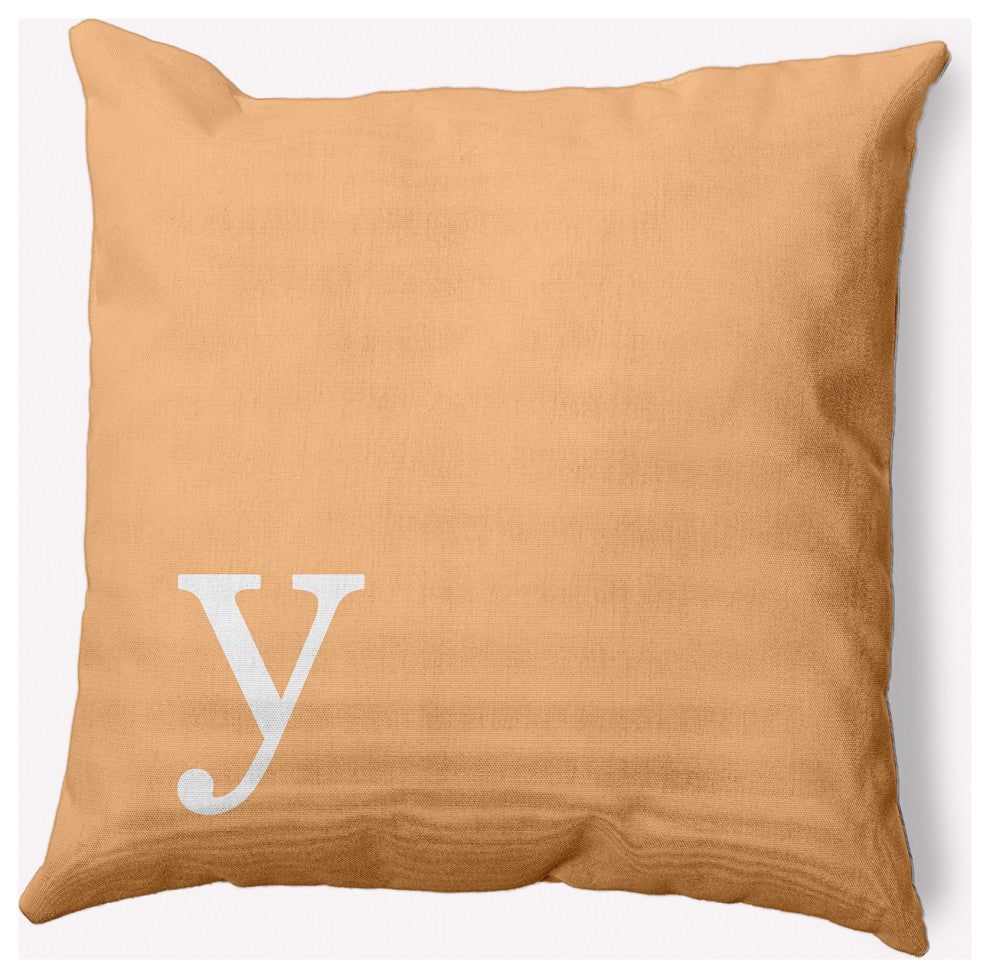 20" x 20" Modern Monogram Indoor/Outdoor Polyester Throw Pillow, Pale Gold