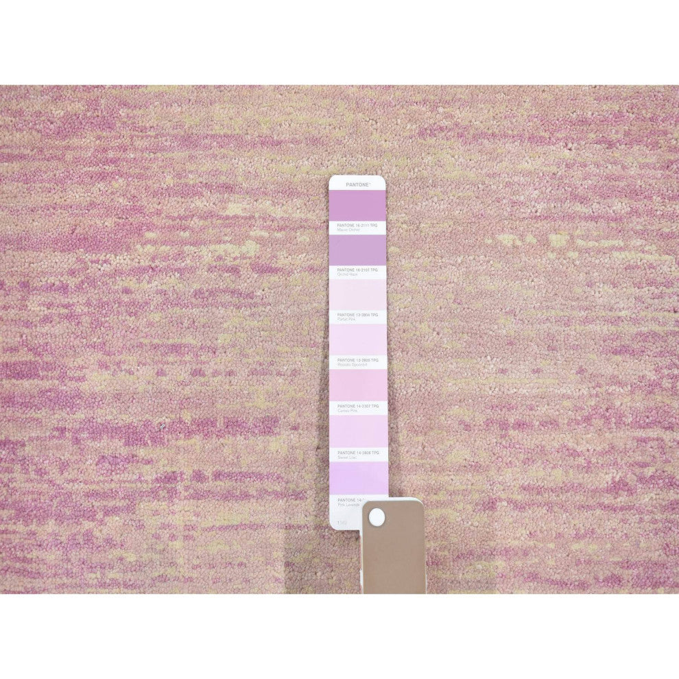 Pink With Ivory Pure Wool Horizontal Ombre Design Hand Knotted Rug, 2'2"x3'3"