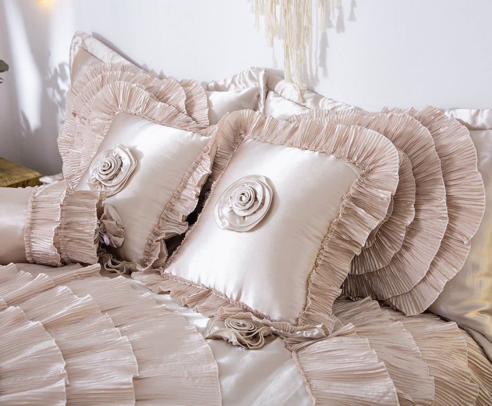 6-Piece Frosted Fields Faux Satin Luxury Comforter Set, Queen