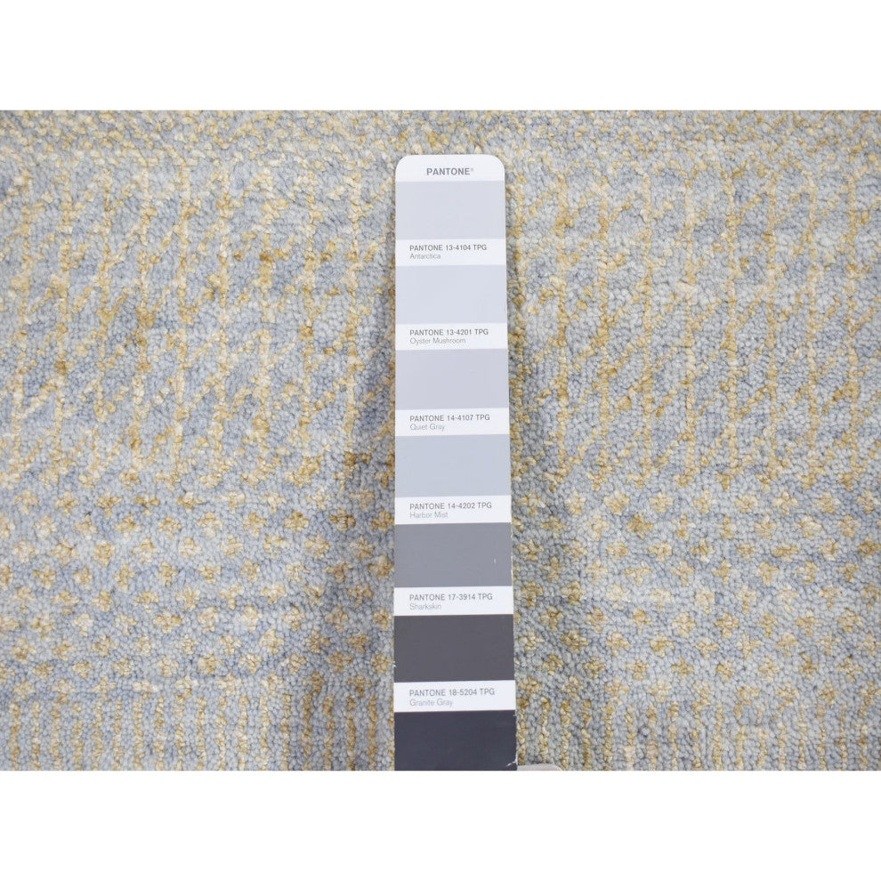 Gray Modern Grass Design Gabbeh Hand Knotted Wool and Silk Runner Rug, 2'8"x9'1"
