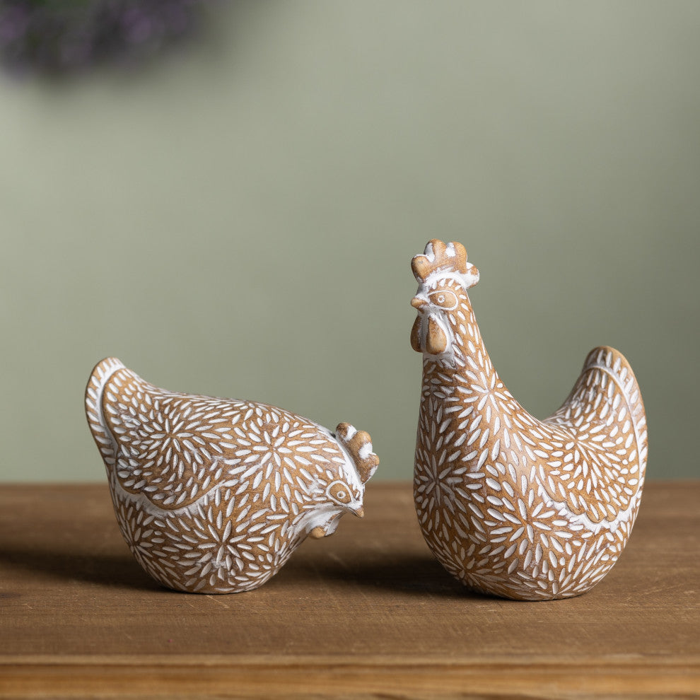 Etched Chicken Figurine, 2-Piece Set