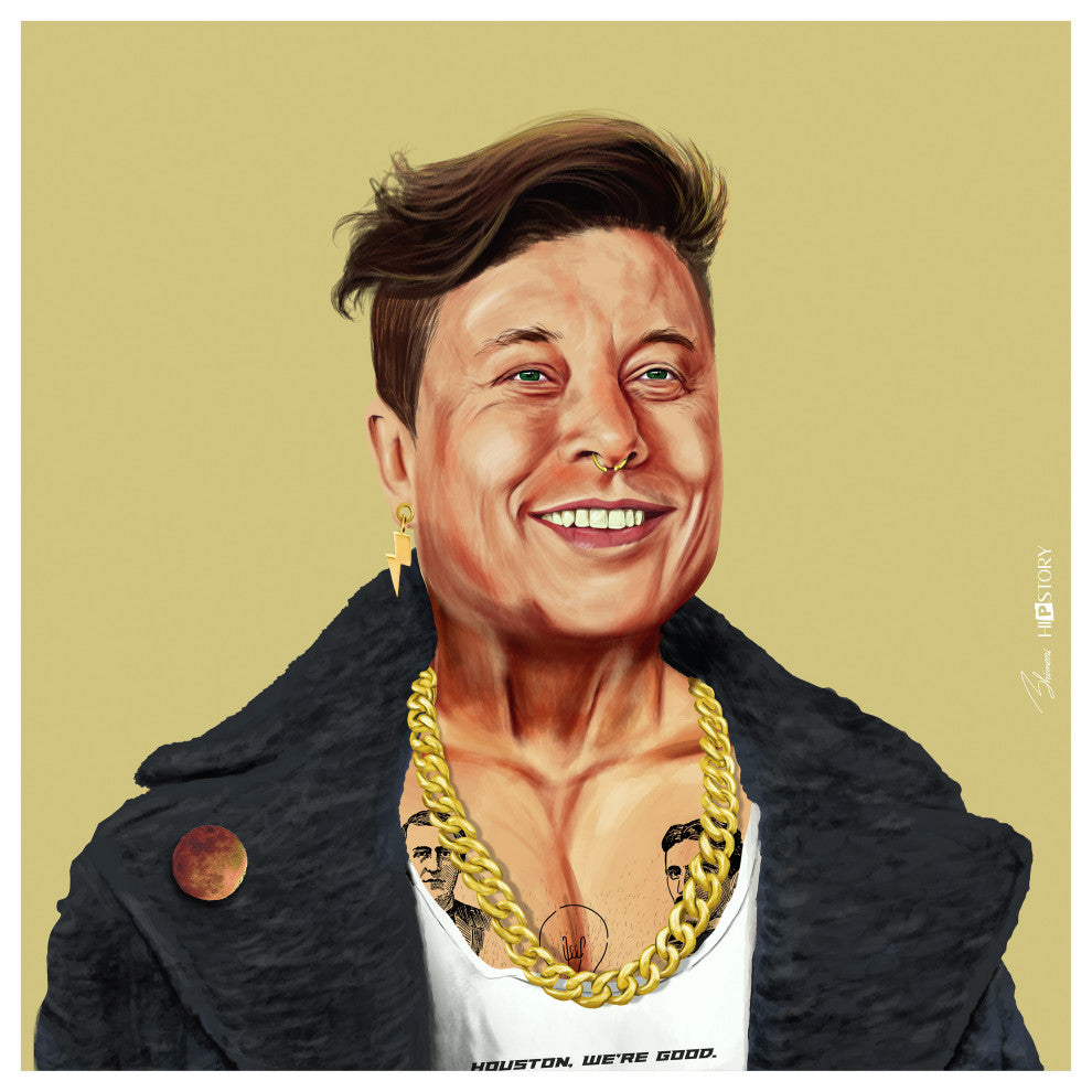 "Hip Elon" Frameless Reverse Printed Tempered Art Glass Wall Art