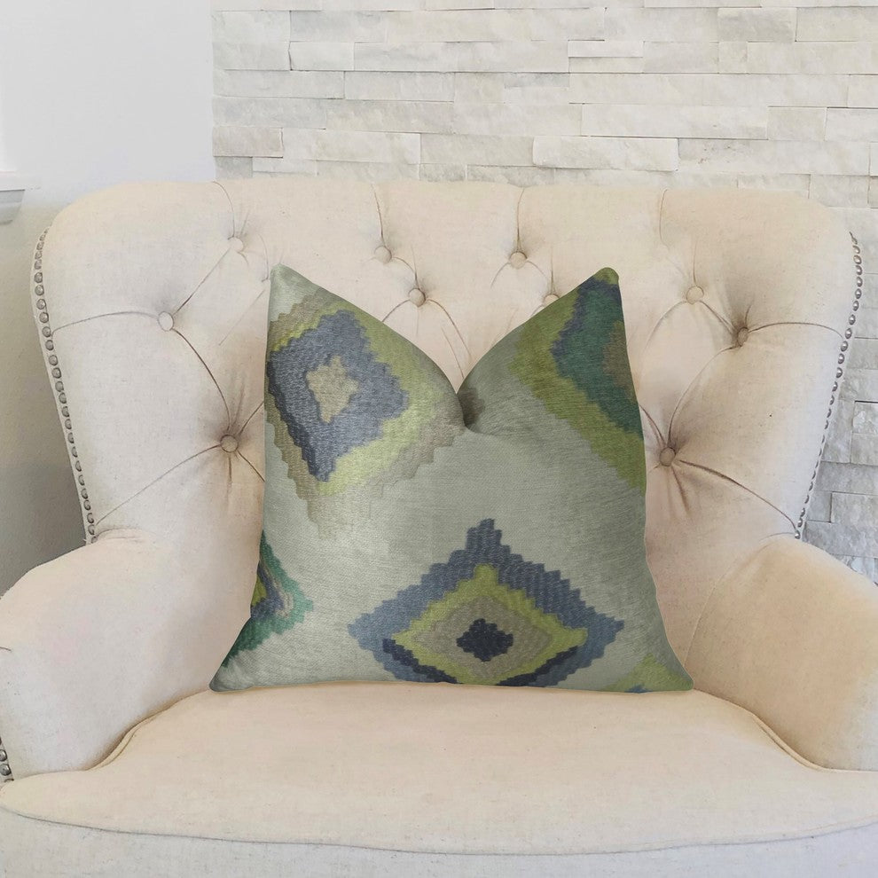 White Navy and Lime Handmade Luxury Pillow, 20"x36" King