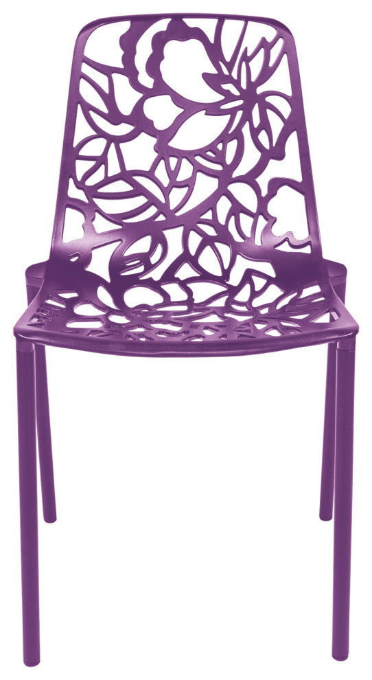 LeisureMod Devon Modern Outdoor Stackable Aluminum Dining Chair, Set of 4, Purple