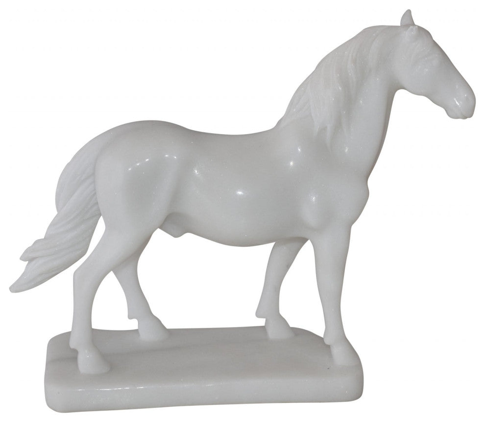 Standing Horse Made of White Marble Size: 11" x 5" x 9"H