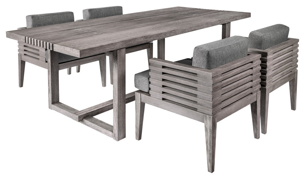 Vivid Outdoor Patio Dining Set, Olefin Cushions, Gray, 5-Piece Set