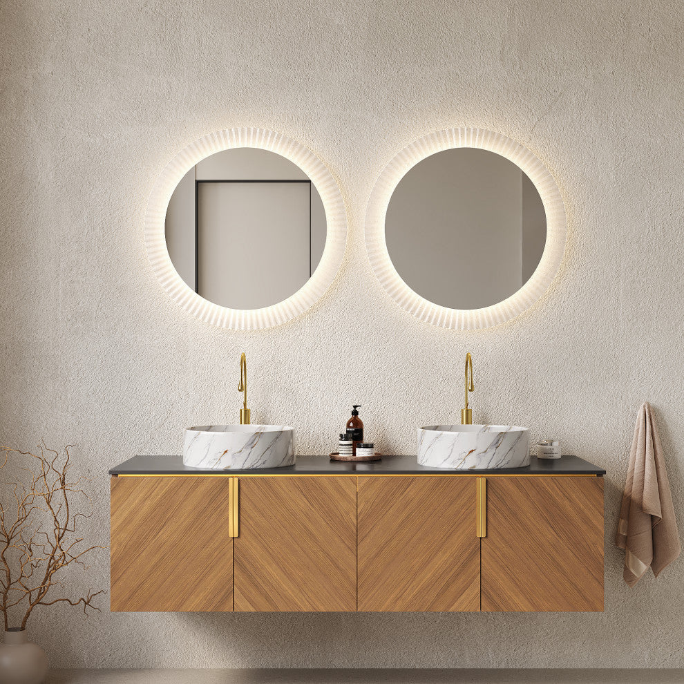 Wall-Mounted Floating Plywood Bathroom Storage Cabinet with Double Doors, White, 60"