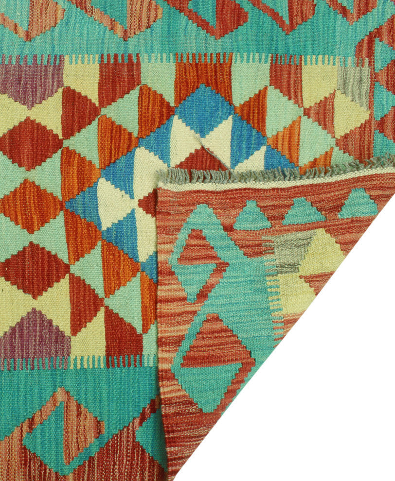 Sangat Kilim Jayme Red/Green Runner, 2'8x16'1
