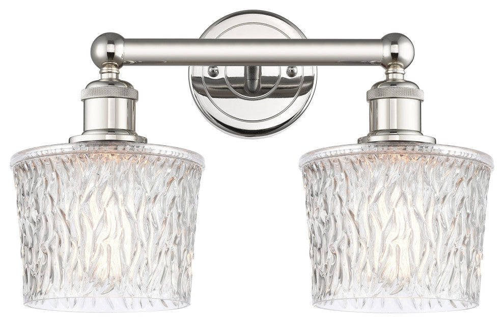 Edison Niagra 2-Light 16" Bath Vanity Light, Polished Nickel Finish, Clear Shade