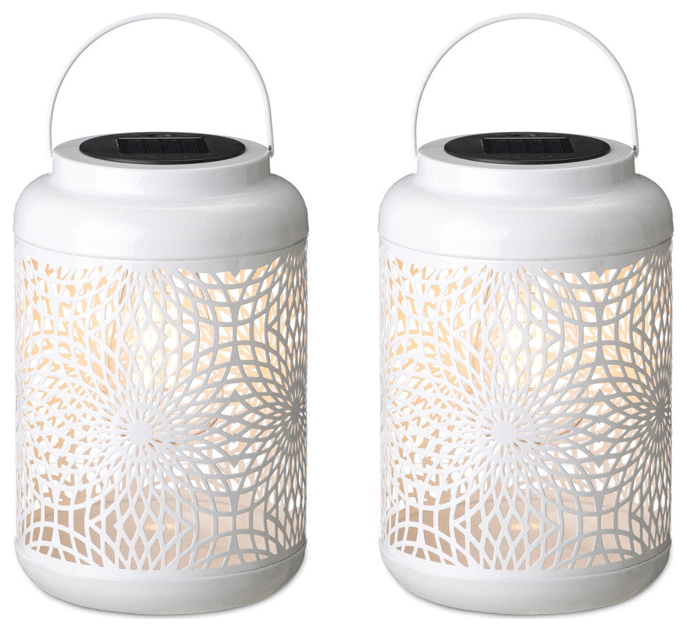Metal Cutout Solar Powered Hanging Lantern, 2-Piece Set