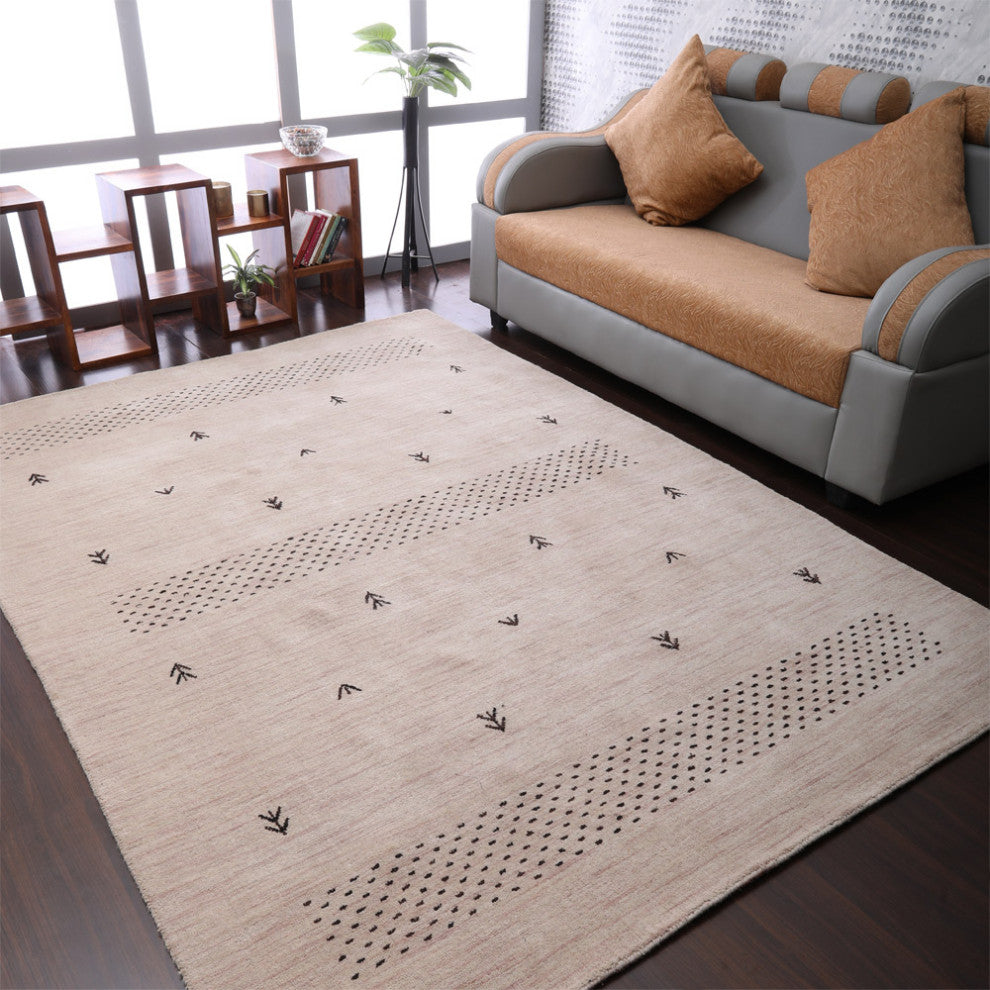 HAND KNOTTED LOOM WOOL ECO-FRIENDLY AREA RUGS - Rectangle, Beige, Contemporary
