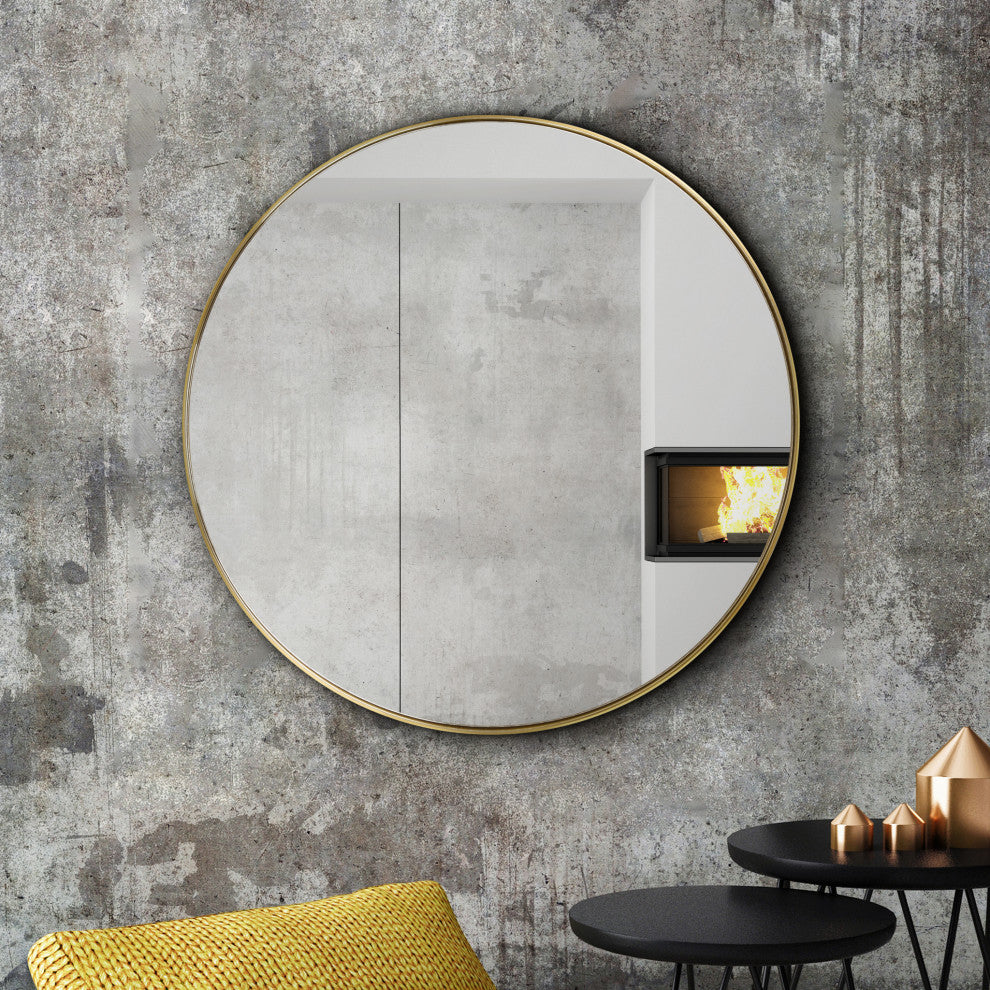Ultra Stainless Steel Round Wall Mirror- 30"x30", Brushed Gold