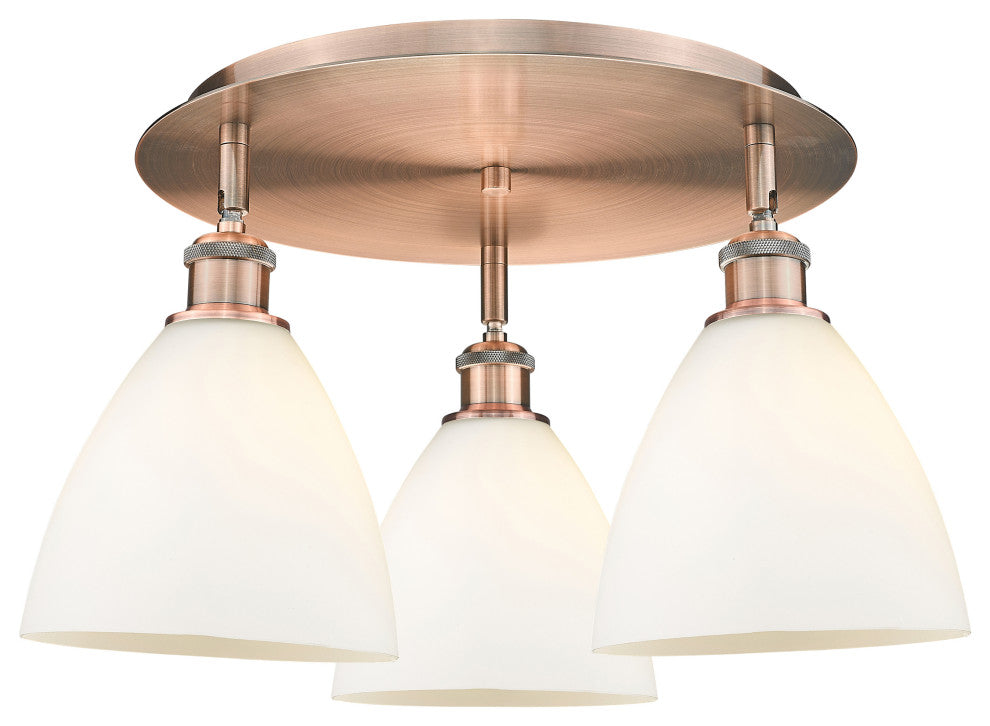 Bristol Glass-3 Light 19" Flush Mount-Antique Copper, Matte White Glass Shade