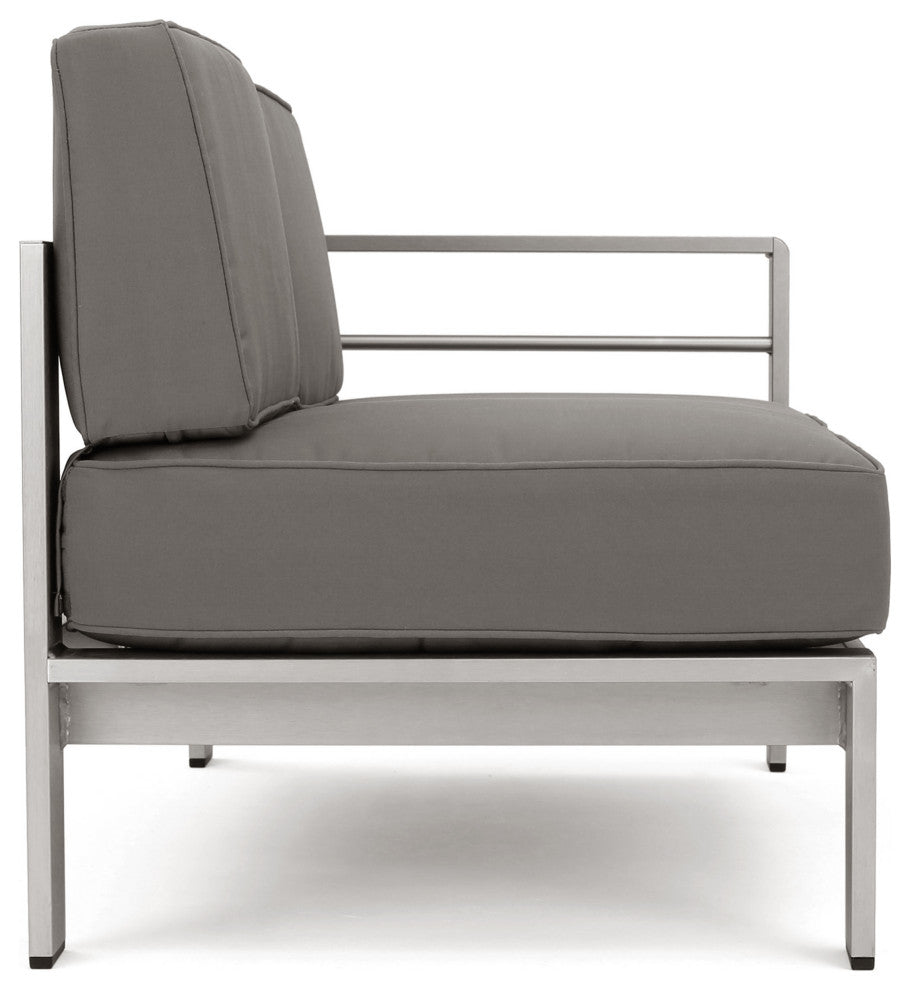 Crested Bay Outdoor Aluminum 5 Seater Sectional Sofa Set with Sunbrella Cushions, Silver/Gray