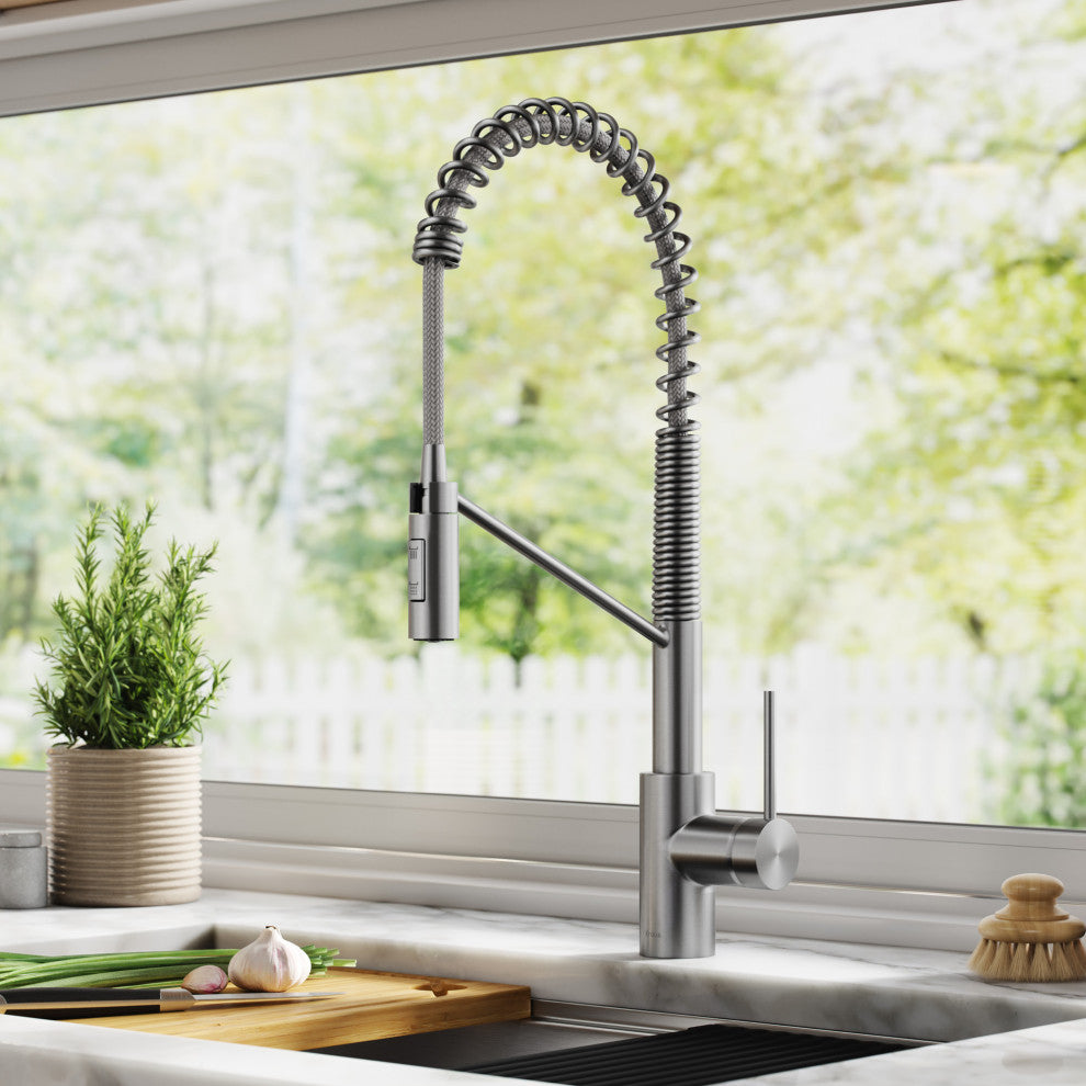 Oletto Commercial Pull-Down 1-Hole Kitchen Faucet, SFS Steel