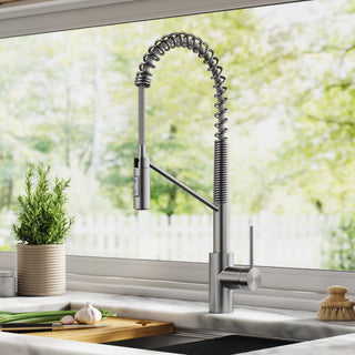 Oletto Commercial Pull-Down 1-Hole Kitchen Faucet, SFS Steel