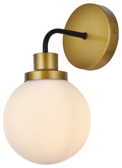 Helen 1-Light Bath Sconce, Black With Brass With Frosted Shade