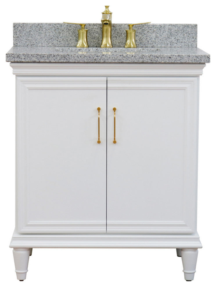 31" Single Vanity, White Finish With Gray Granite And Rectangle Sink