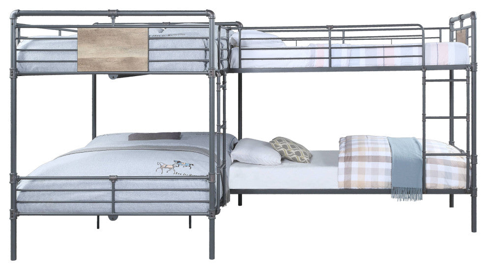 ACME Cordelia Twin/Full L Shape Bunk Bed, Sandy Black, Dark Brone