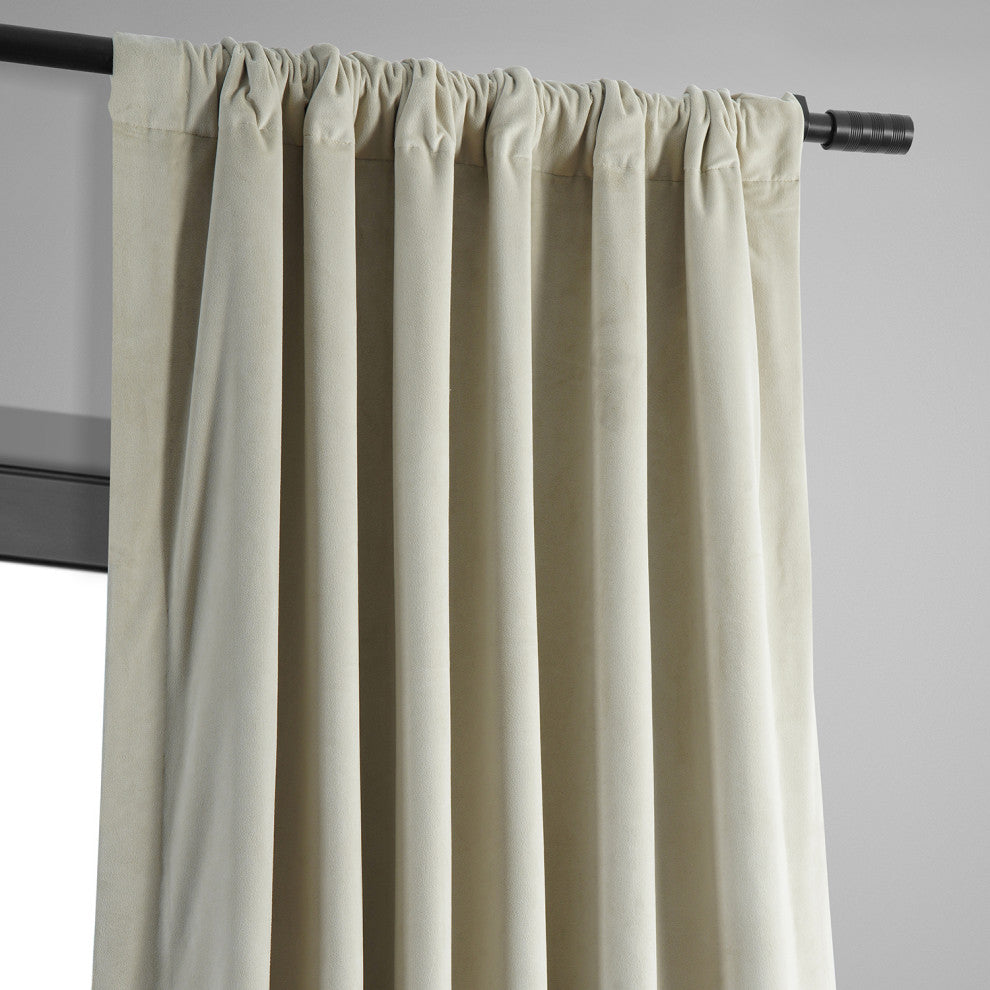 Signature Blackout Velvet Curtain Single Panel, Cool Beige, 50"x108"