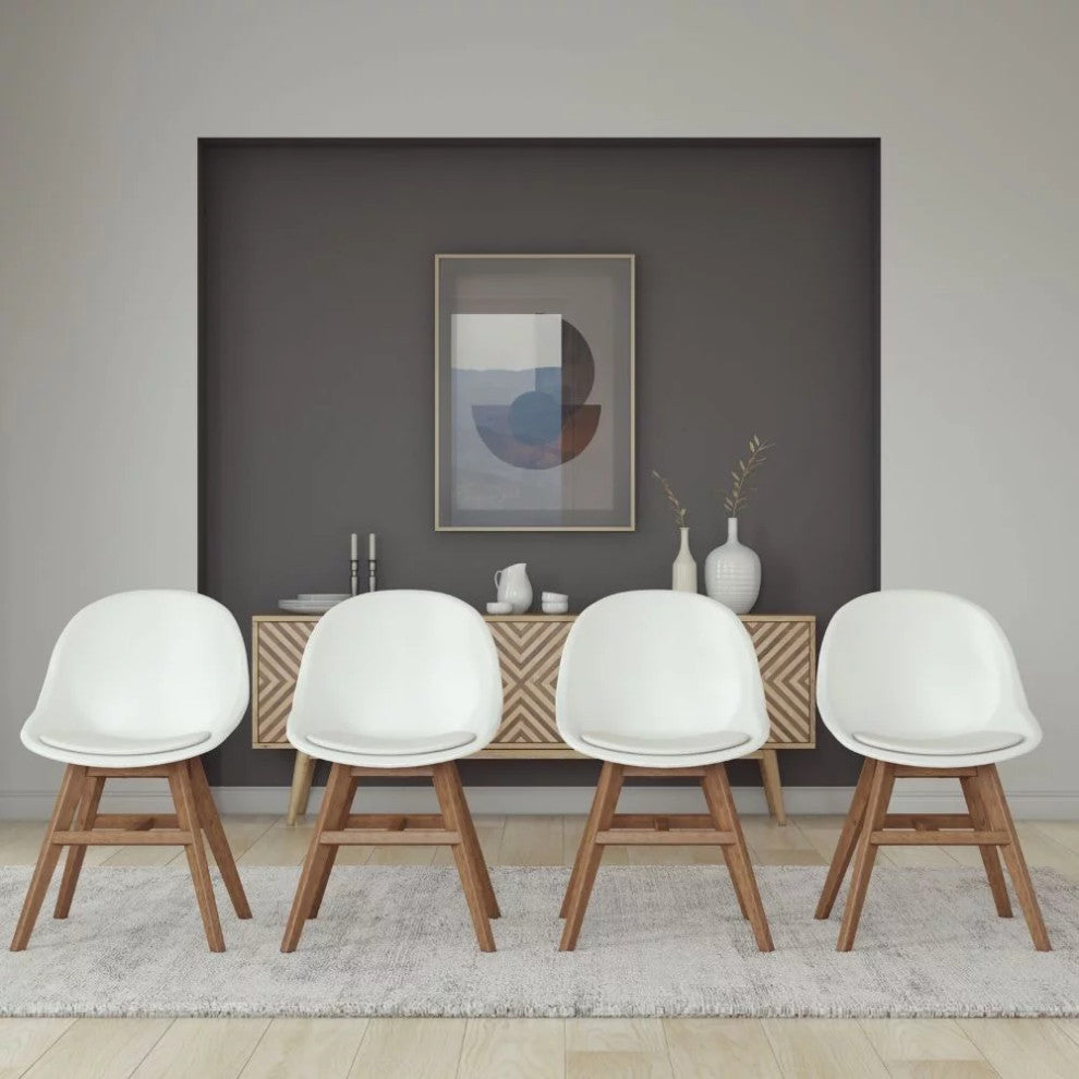 4 Pack Retro Dining Chair, Eucalyptus Wood Legs With Cushioned Seat, Dark Brown