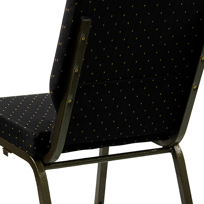 18.5''W Stacking Chair in Black Dot Patterned Fabric-Gold Vein Frame