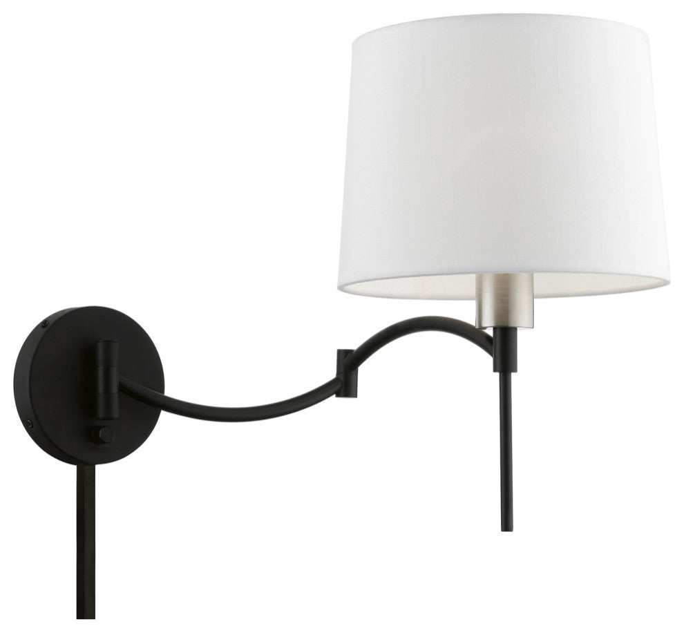 1 Light Black With Brushed Nickel Accent Swing Arm Wall Lamp