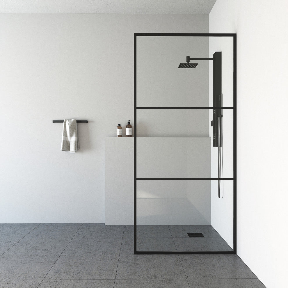 VIGO Divide 34" W x 74" H Framed Fixed Shower Screen in Matte Black, Clear Glass