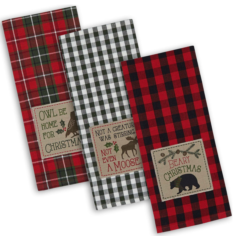 Cabin Christmas Embroidered Dishtowel, Set Of 3